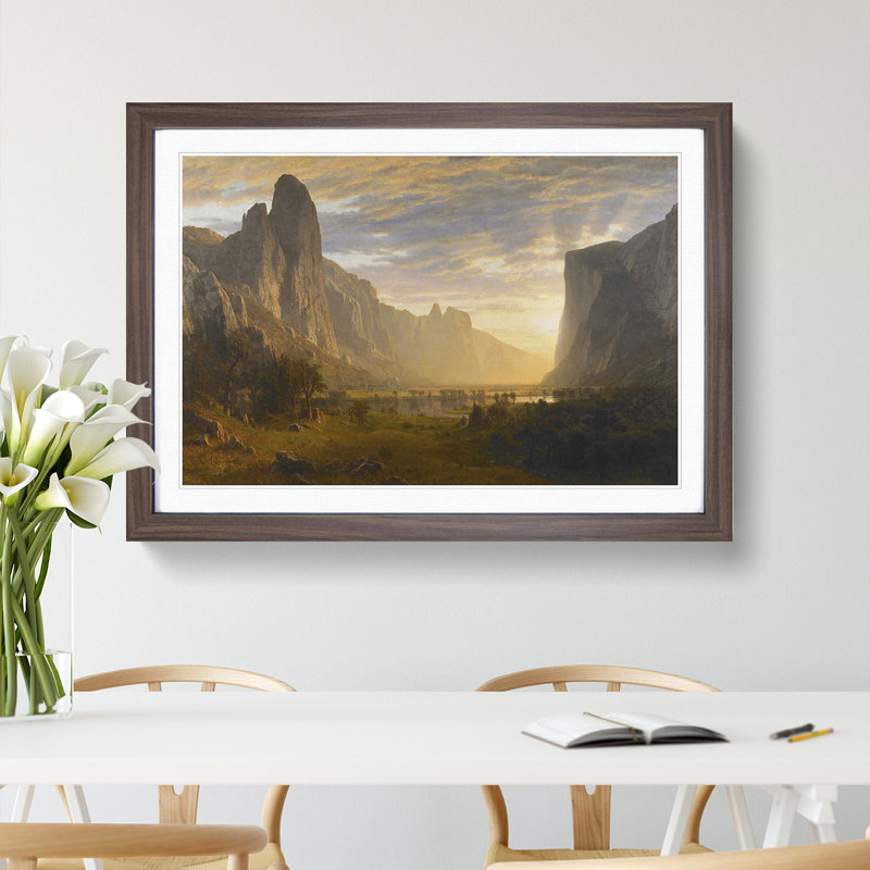 Looking Down on Yosemite Valley by Albert Bierstadt - Picture Frame Painting, Walnut Framed, 36cm H x 48cm W x 2cm D