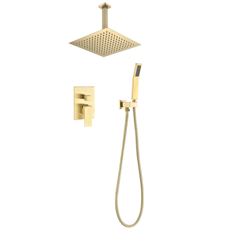 1 jet de 12 po Pomme de douche à fixation au plafond fixe et fixe avec 2,5 gallons par minute en or