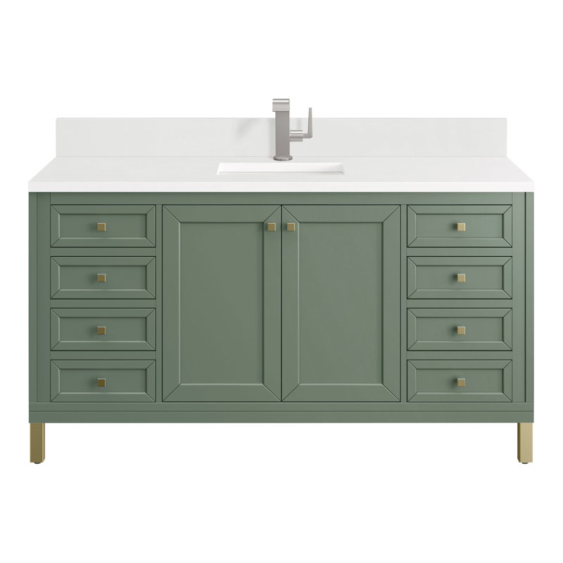 Chicago 60 in. Double Vanity, Smokey Celadon, White Zeus, Single-Hole