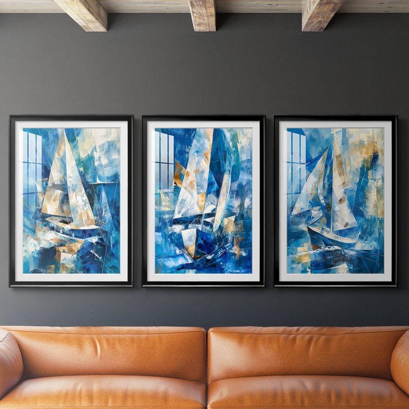 NAUTICAL Series CLxxxi - Impression personnalisée de qualité supérieure avec passe-partout - 3 pièces, Noir