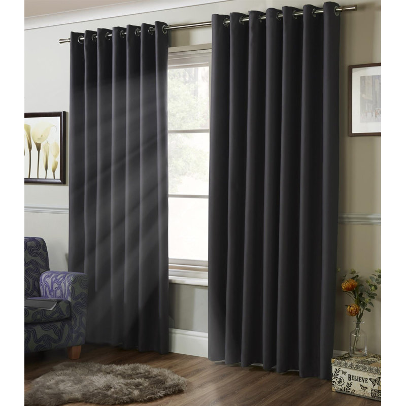 Bigham Blackout Eyelet Curtains, Charcoal, 155 W x 183 D cm