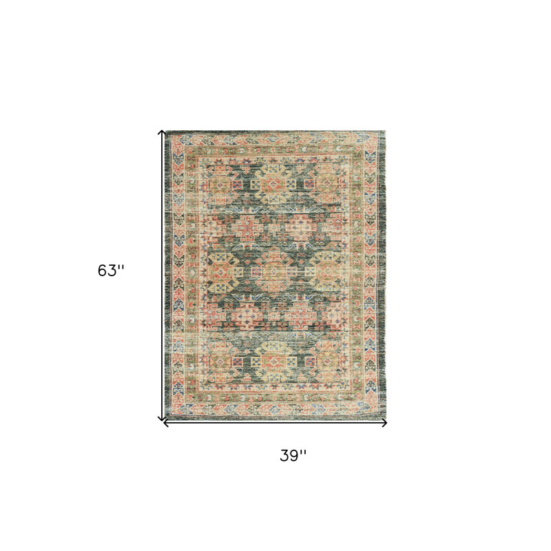 Charcoal Medallion Hand Woven Distressed Area Rug, Rectangle 3'3" x 5'3"