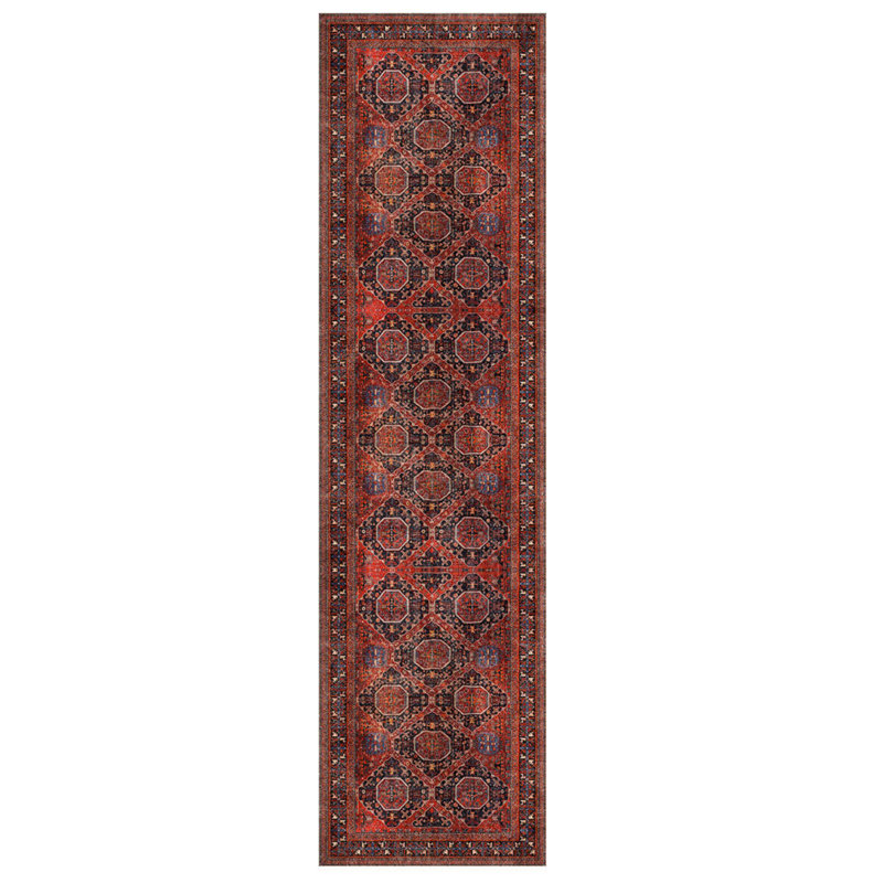 Tapis rouge marocain en polyester tissé à la machine, Rectangle 6 pi 7 po x 9 pi 11 po