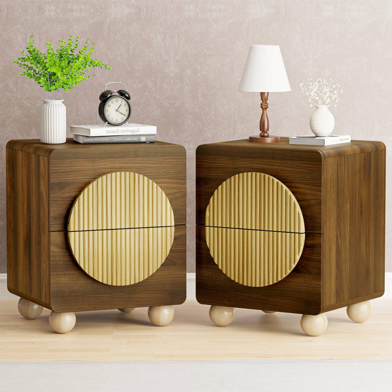 Ensemble de 2 tables de chevet Mid-Century, Noyer, Set of 2