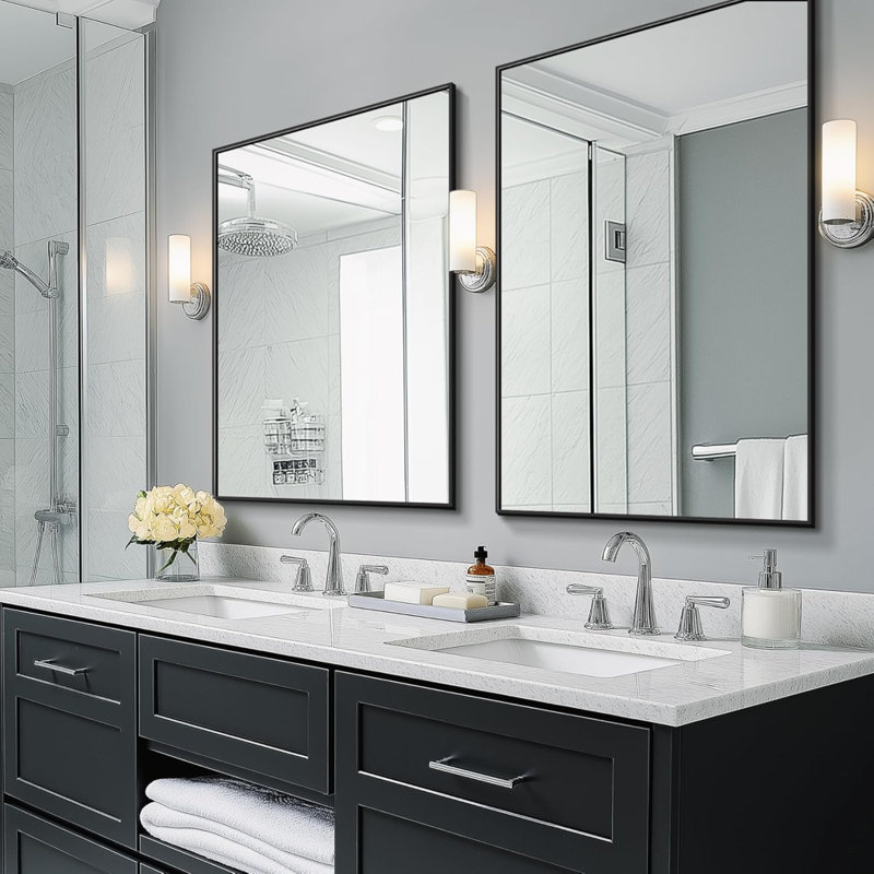 Bathroom Vanity Mirror For Wall, 2 Pack 36" X 24" Metal Framed Rectangular Bathroom Wall Mirror For Over Sink, HD Shatterproof Glass, Hangs Horizontally Or Vertically