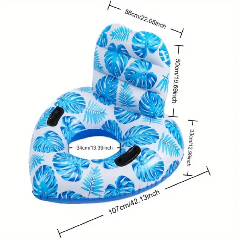 XL Pool Float Lounger With Tropical Leaf Design - Durable Synthetic Rubber, 4-6 Person Capacity, Ergonomic Backrest & Handle For Pool, Lake, River - No Electricity Needed, Pool Floats, Vacation Essentials, Stylish Pool Accessory, Comfortable Seating