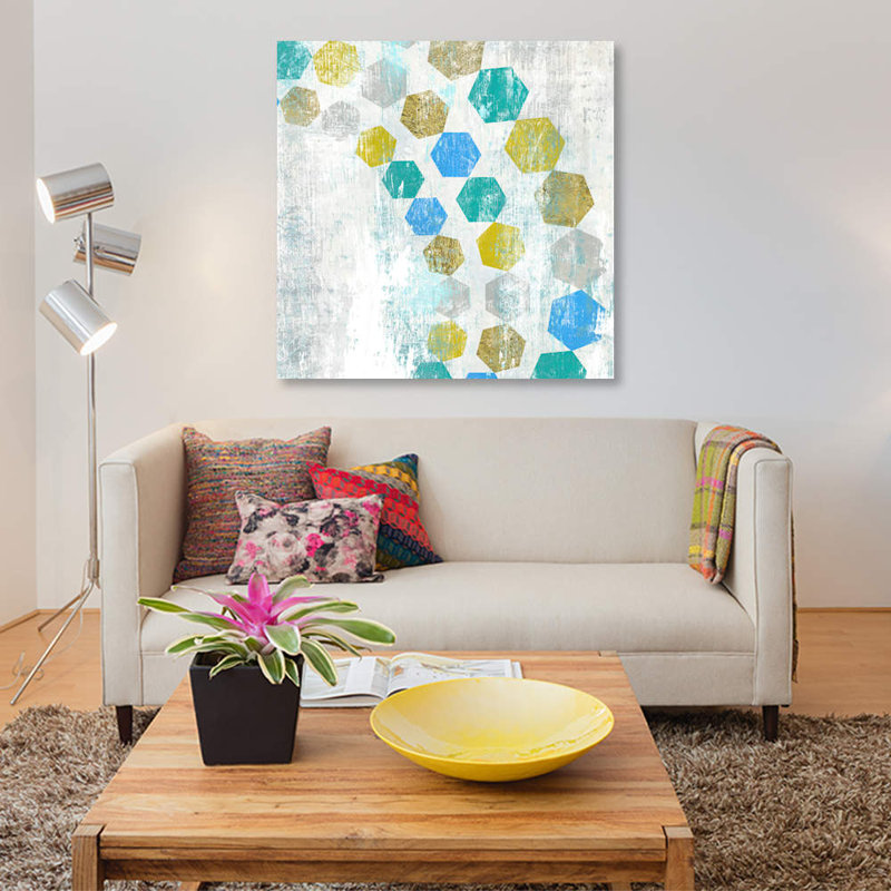 « hexagone iv », reproduction sur toile, H 37 po x l 37 po x P 1,5 po, Pas de tapis, Toile tendue