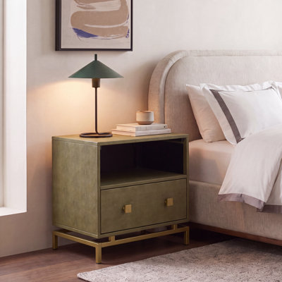 Elegant Wes 23'' W Nightstand – Stylish Neutral Taupe Finish with Brass Accents, Glam Bedroom Table