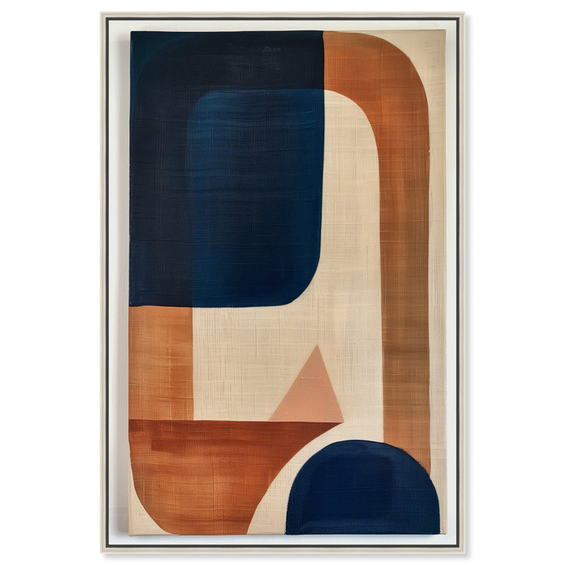 Blue With Cream Canvas Midcentury Abstract Wall Art by Art Remedy, Silver Framed, 25" H x 17" W