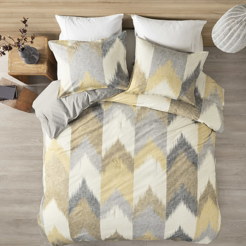 Édredon très grand / très grand jaune - coton imprimé, bourre, taies décoratives lavables à la machine