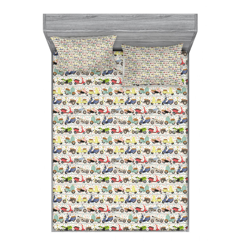 Motorcycle Microfiber Sheet Set, Full Sheet Set + Fitted Sheet + 2 Pillowcases