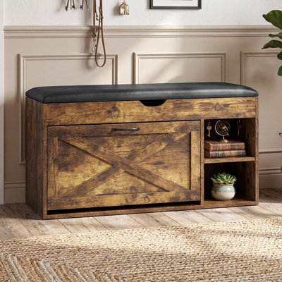 Leather Upholstered Bench with Shoe Storage