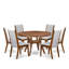 L'ensemble de cuisine 7 pièces se compose d'une table de salle à manger à piédestal et de 6 chaises rembourrées en tissu de lin gris avec dossier haut - finition noyer antique-1452677247-1466534338