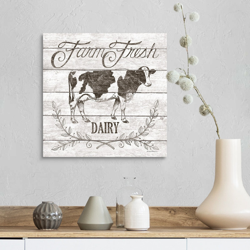 Reproduction d’art textuel sur toile, "Farm Fresh Dairy" par Deb Strain, Toile tendue, H 16 po x l 16 po x P 1,25 po