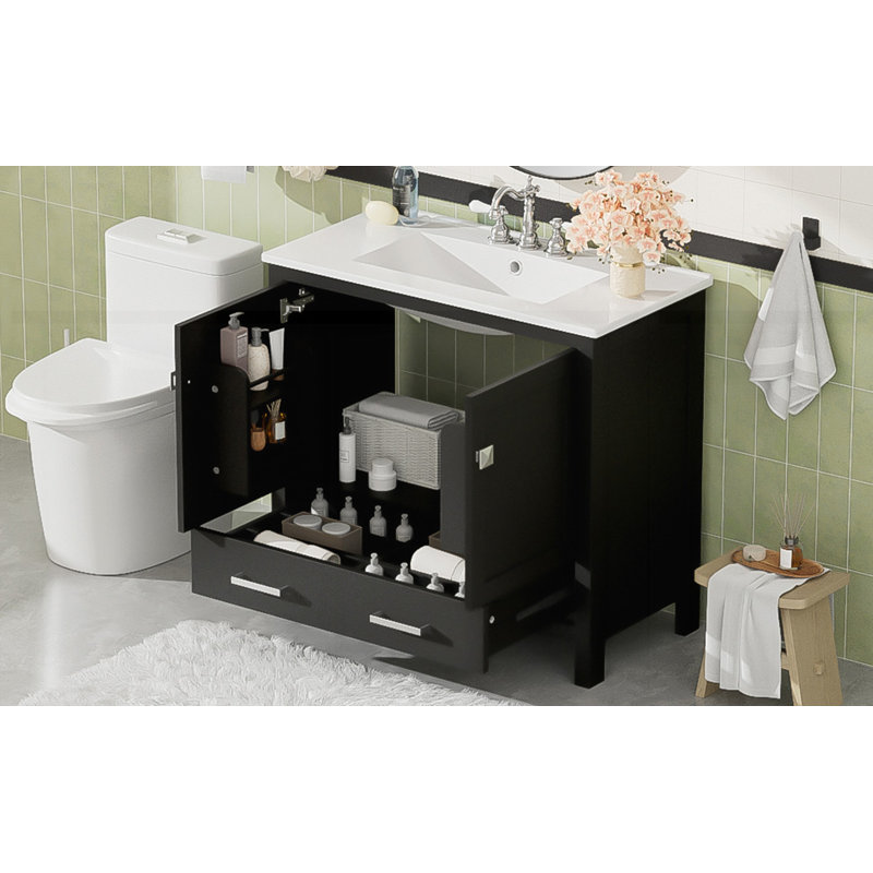 Meuble-lavabo 36 po avec lavabo en céramique, Noir