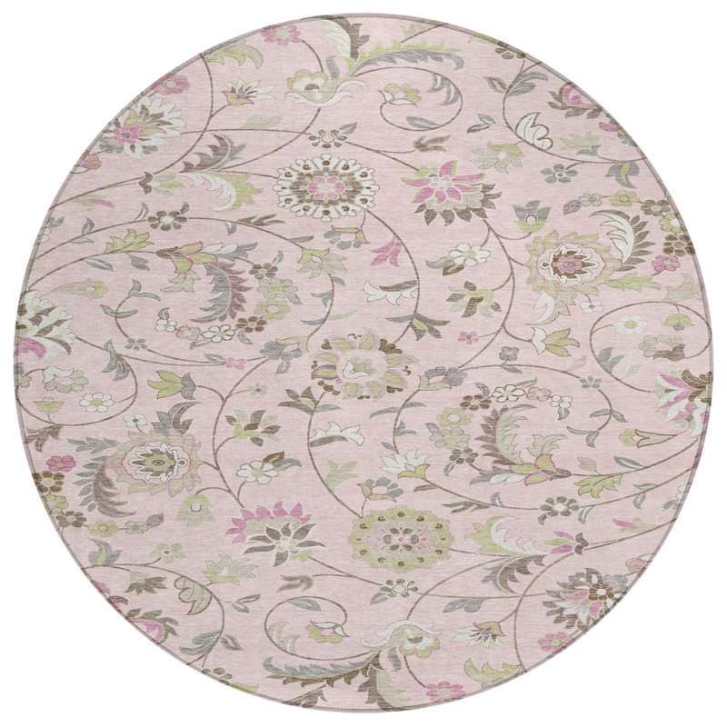 Tapis intérieur / extérieur rose lavable à la machine ACN1006 1 pi 8 po x 2 pi 6 po, Rond 8 pi