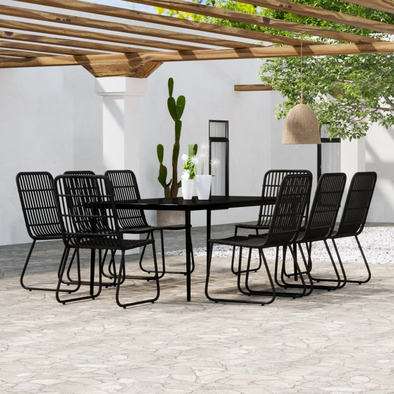 Lindan 8 - Person Patio Dining Set with Rectangular Table, Black