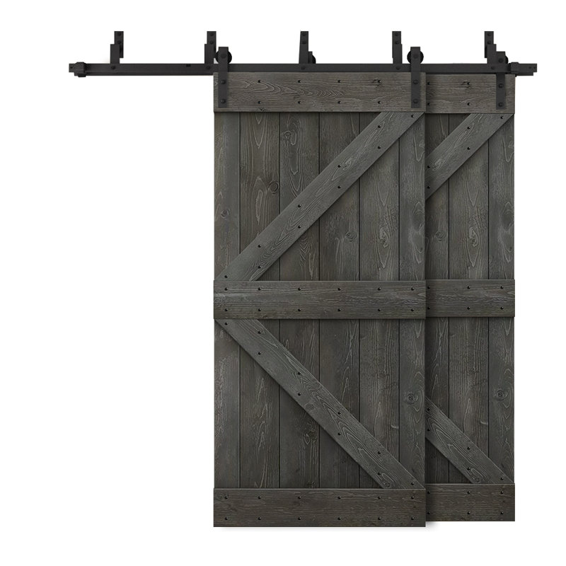 Porte de grange à panneaux et en bois avec quincaillerie d'installation, 96 po x 84 po, Gris carbone
