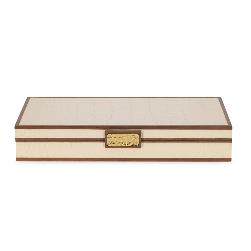 Embossed Leather Decorative Box, Cream
