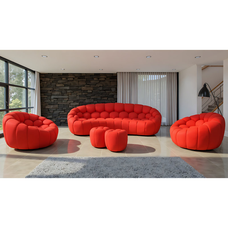 Ensemble de salon courbé 3 pièces Yocelyn, Rouge