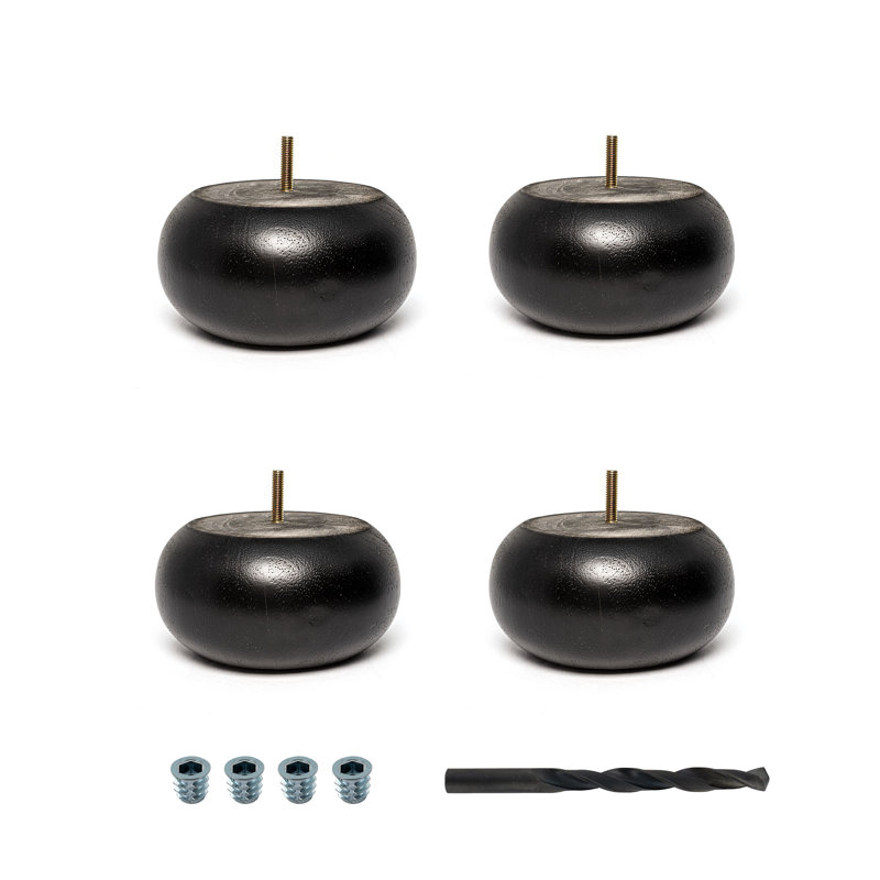 Espresso Solid Hardwood Round Bun Foot Set with Drill Bit