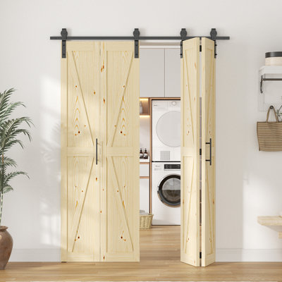 84" DIY Solid Pine Wood K-Style Folding Barn Door with Hardware Kit