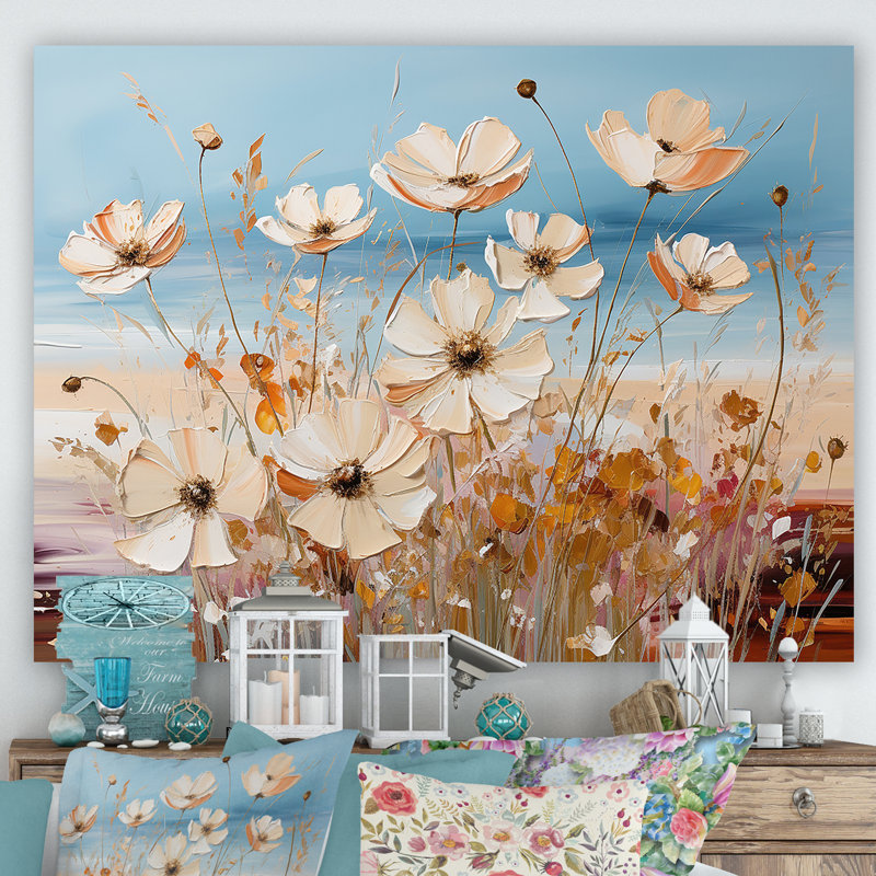 «Beige Wildflowers», impression sur toile, Toile tendue, H 34 po x l 44 po x P 1,5 po