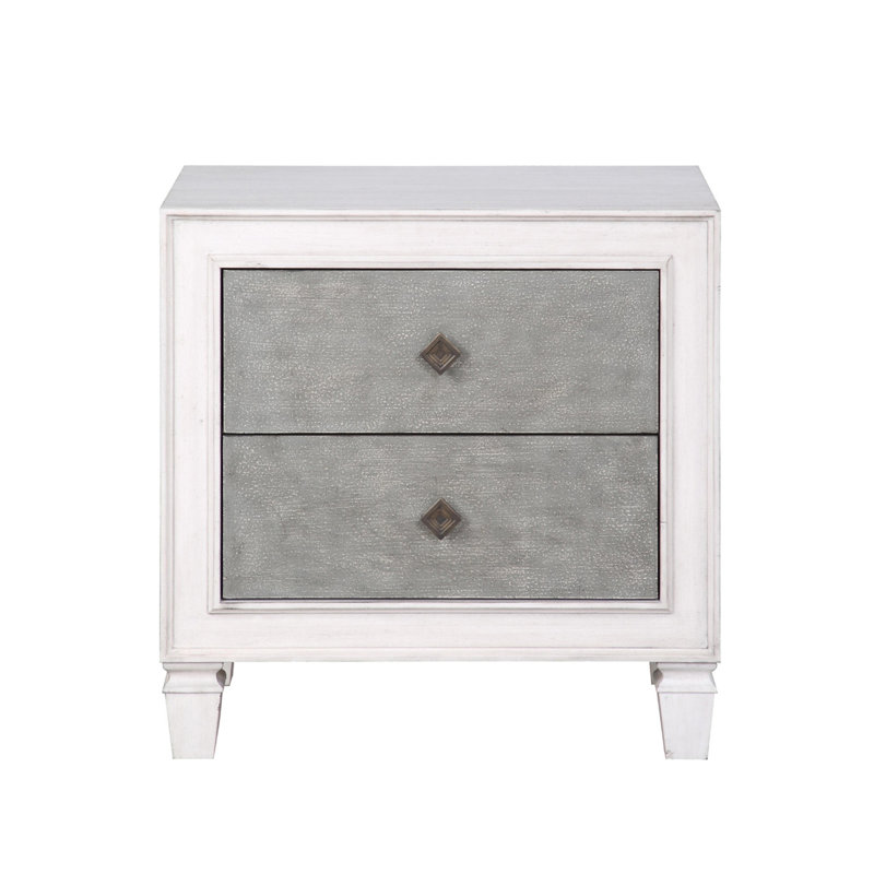 Table de chevet 2 tiroirs 2 tons gris rustique et blanc vieilli