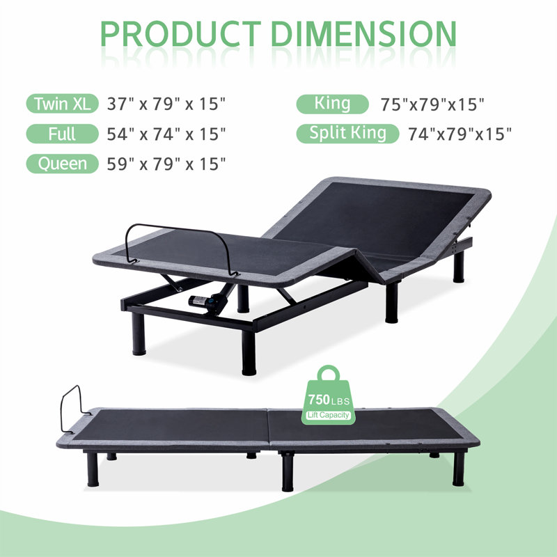 Lit réglable sans gravité avec massage et télécommande sans fil, matelas en mousse viscoélastique de 8 po inclus, Grand lit