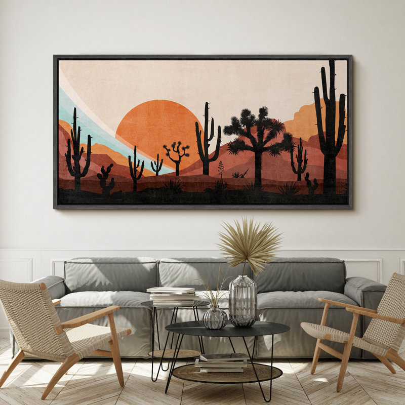 Cactus Desert Western Desert Sunset avec Cactus, H 30 po x l 60 po, Noir, noir, noir, noir