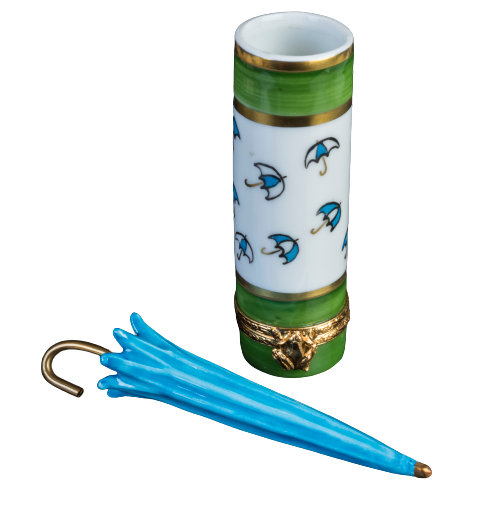 LIMOGES BOX: An Umbrella Stand with a blue umbrella