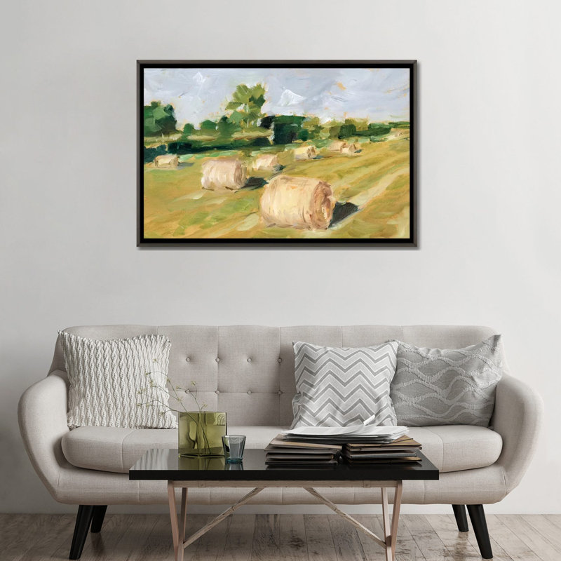 "Hay Field II" par Ethan Harper, reproduction d’art, H 32 po x l 48 po x 1,5 po, Toile encadrée de bois rustique foncé