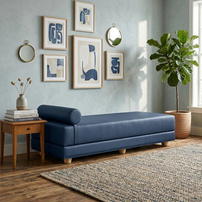  Alon Daybed Deluxe Ultraleather - Fold-Out Sleeper Chaise With Memory Foam Queen-Size Mattress - Ultraleather Deep Blue