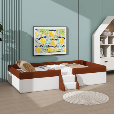 Twin-Sized Daybed Frame, Upholstered With Fence And Integrated Stairs