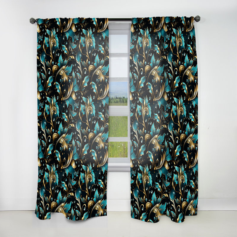Gold And Green Luxury Damask Pattern III - Glam Velvet Curtain - Room Darkening - 1 Panel, 52" W x 95" L