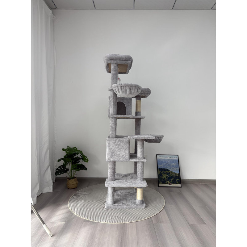 Arbre à chat multi-niveaux grand et haut avec coussins amovibles, Gris clair