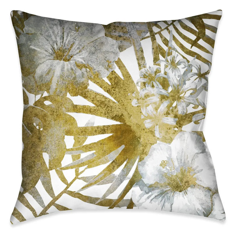 Gilded Tropical Bloom Throw Pillow
