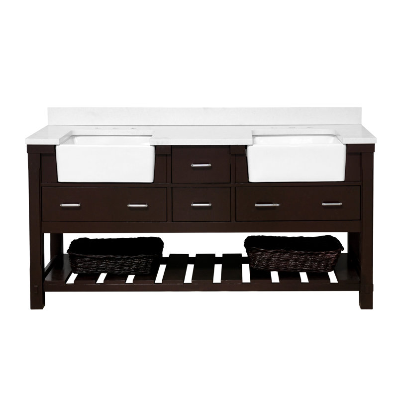 Ensemble de meuble-lavabo double 72 po Hitton, Chocolat, Quartz