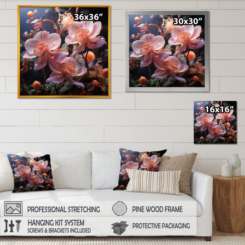 Orchidées roses, aura mystique, H 36 po x l 36 po x P 1,5 po, Cadre naturel flottant