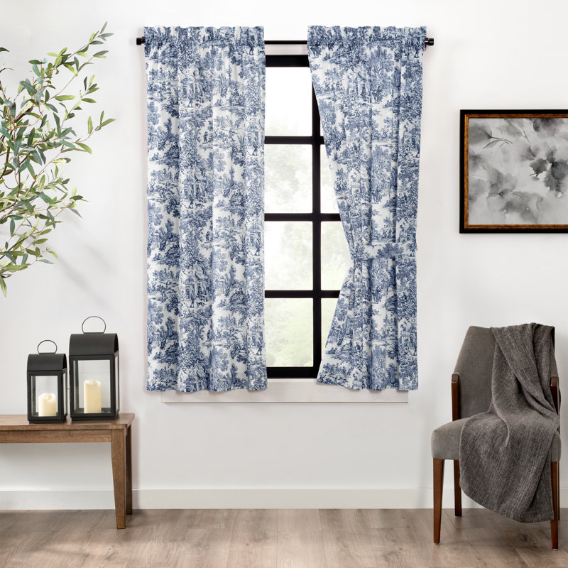 Amelie Semi-Sheer Cotton Curtain Pair, 34" W x 84" L, Blue