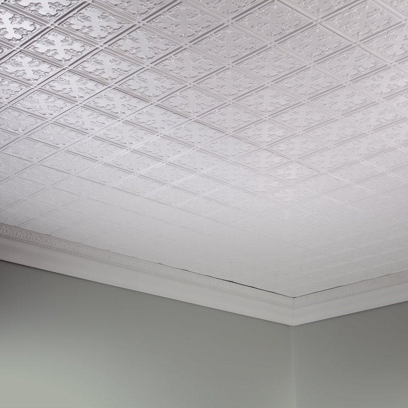 24.375'' L x 48.375'' W Textured Vinyl Glue Up Ceiling Tile, Gloss White