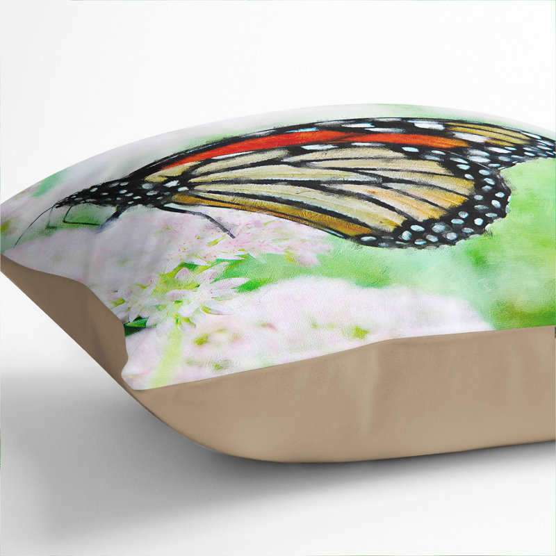 Monarch Butterfly Painting Square Throw Cushion, Stone, 40cm H x 40cm W x 15cm D