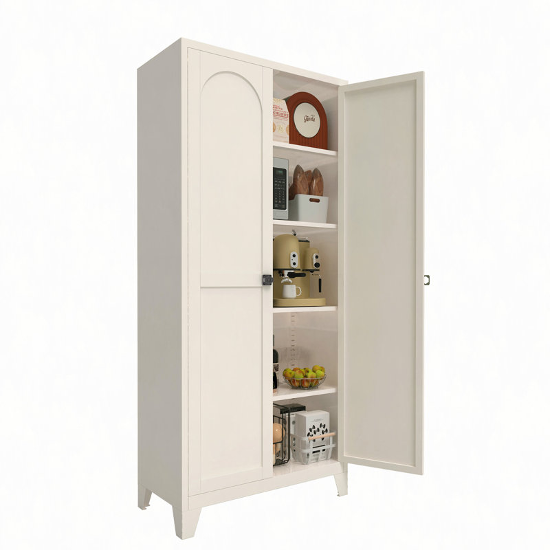 71" 2 Shapely Door Cabinet With Lock, Metal Storage Cabinet With Doors And Adjustable Shelves, For Kitchen, Bedroom, Living Room