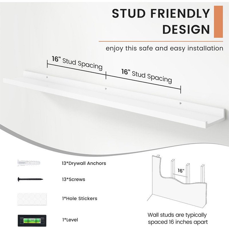 48" White Floating Nursery Shelves (Set Of 4) – Long Wooden Floating Shelves For Kids' Library – Safety Front Lip Wall Storage For Toys, Books, And Nursery Decor
