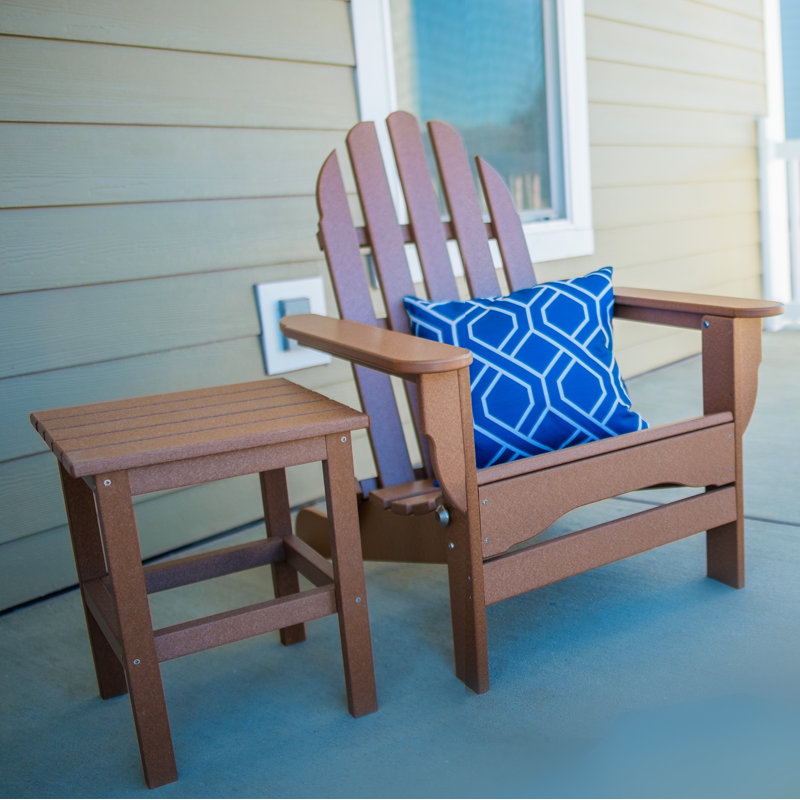 Leighton Foldable Outdoor Adirondack Chair With Table, Weathered Wood