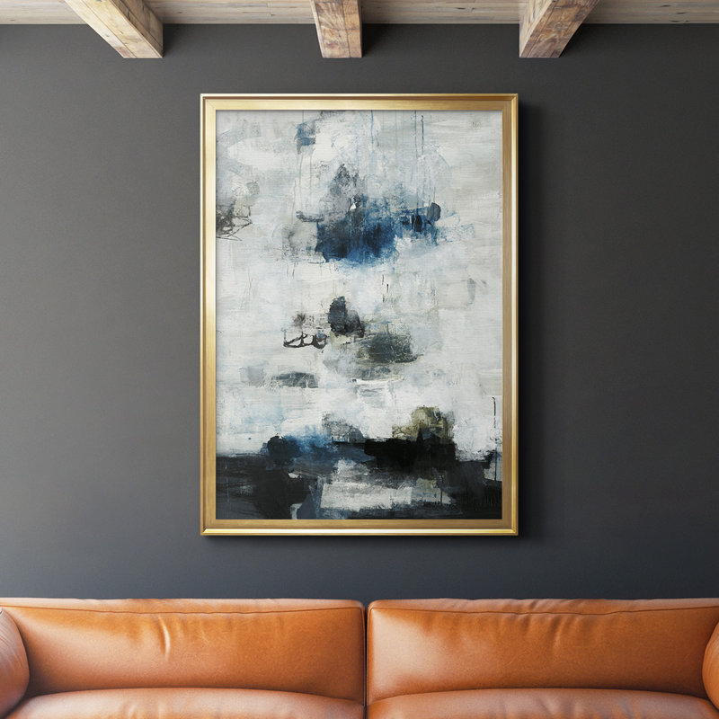 Reproduction encadrée noire et bleue de qualité supérieure - prête à être accrochée, Encadrement doré