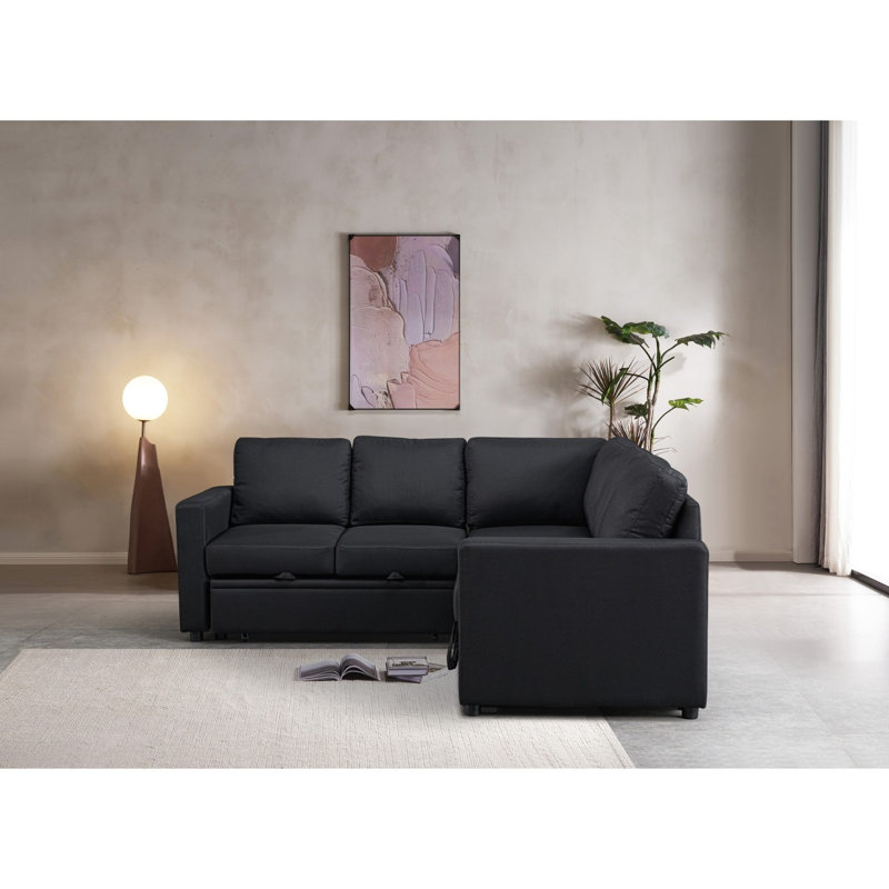 Sectional Sofa Bed, BLACK, Black