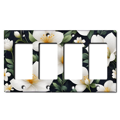 Daffodil White Flower Yellow Christmas Festive Tree Lights 4 - Gang Rocker Standard Wall Plate