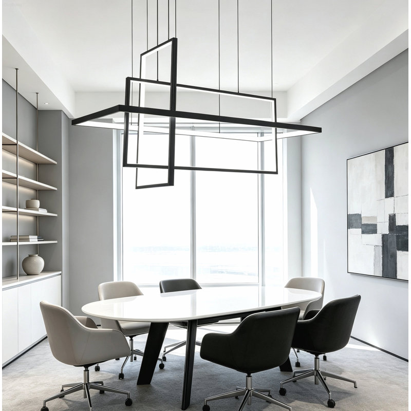 Lustre linéaire moderne à 3 lumières DEL avec tiges de suspension réglables en hauteur et rosace pour plafond incliné, noir mat