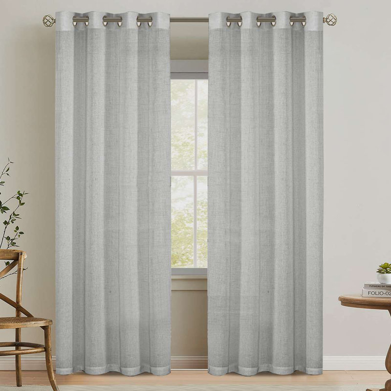 Linen Grommet Curtains for Living Room 2 Panel Drape Semi Sheer Neutral Country Rustic Farmhouse Boho Curtain Bedroom Muslin Look Light Filtering
